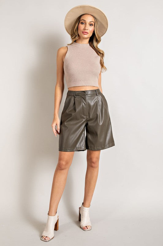 FAUX LEATHER BERMUDA SHORTS