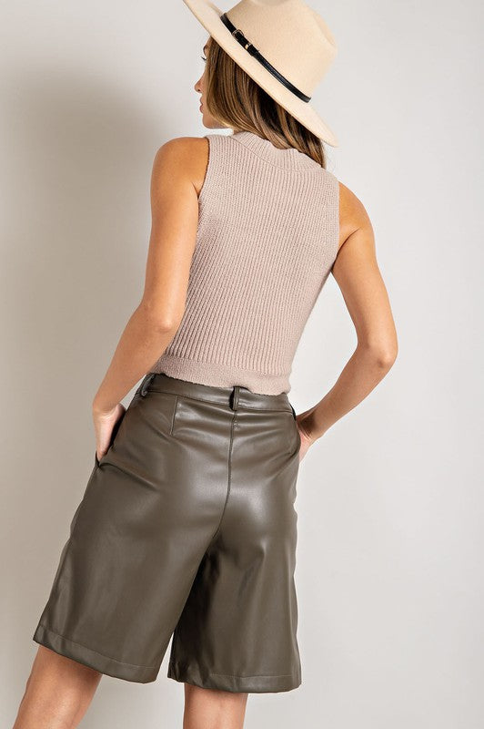 FAUX LEATHER BERMUDA SHORTS
