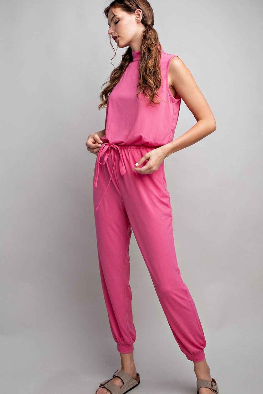 SLEEVELESS MOCK NECK JUMPSUIT