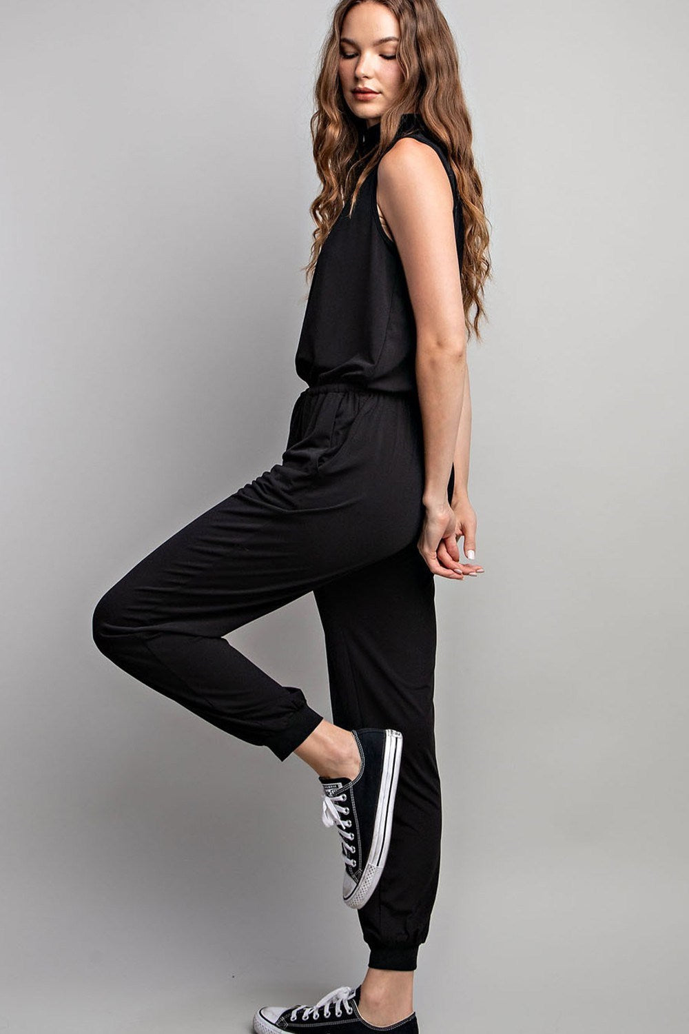 SLEEVELESS MOCK NECK JUMPSUIT