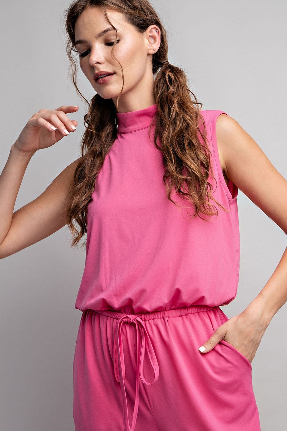 SLEEVELESS MOCK NECK JUMPSUIT