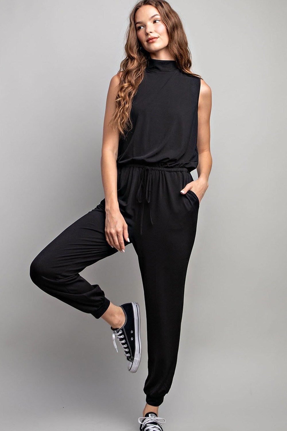 SLEEVELESS MOCK NECK JUMPSUIT