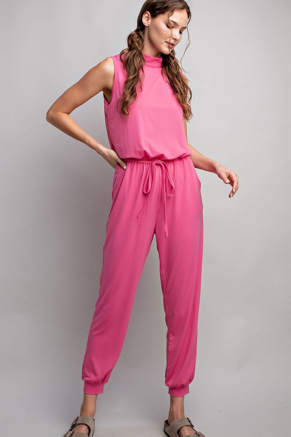 SLEEVELESS MOCK NECK JUMPSUIT