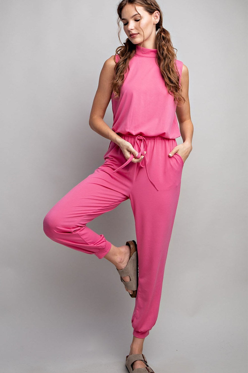 SLEEVELESS MOCK NECK JUMPSUIT
