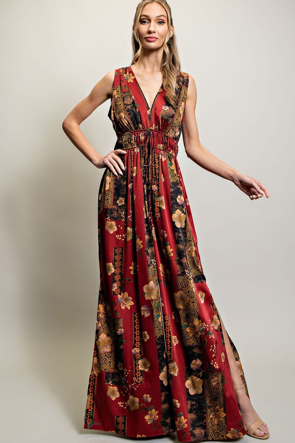 V NECK DRAWSTRING JUMPSUIT