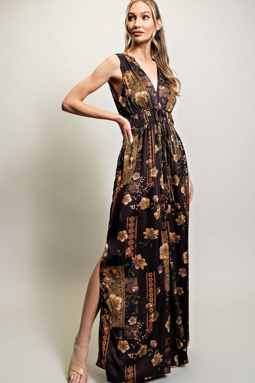 V NECK DRAWSTRING JUMPSUIT