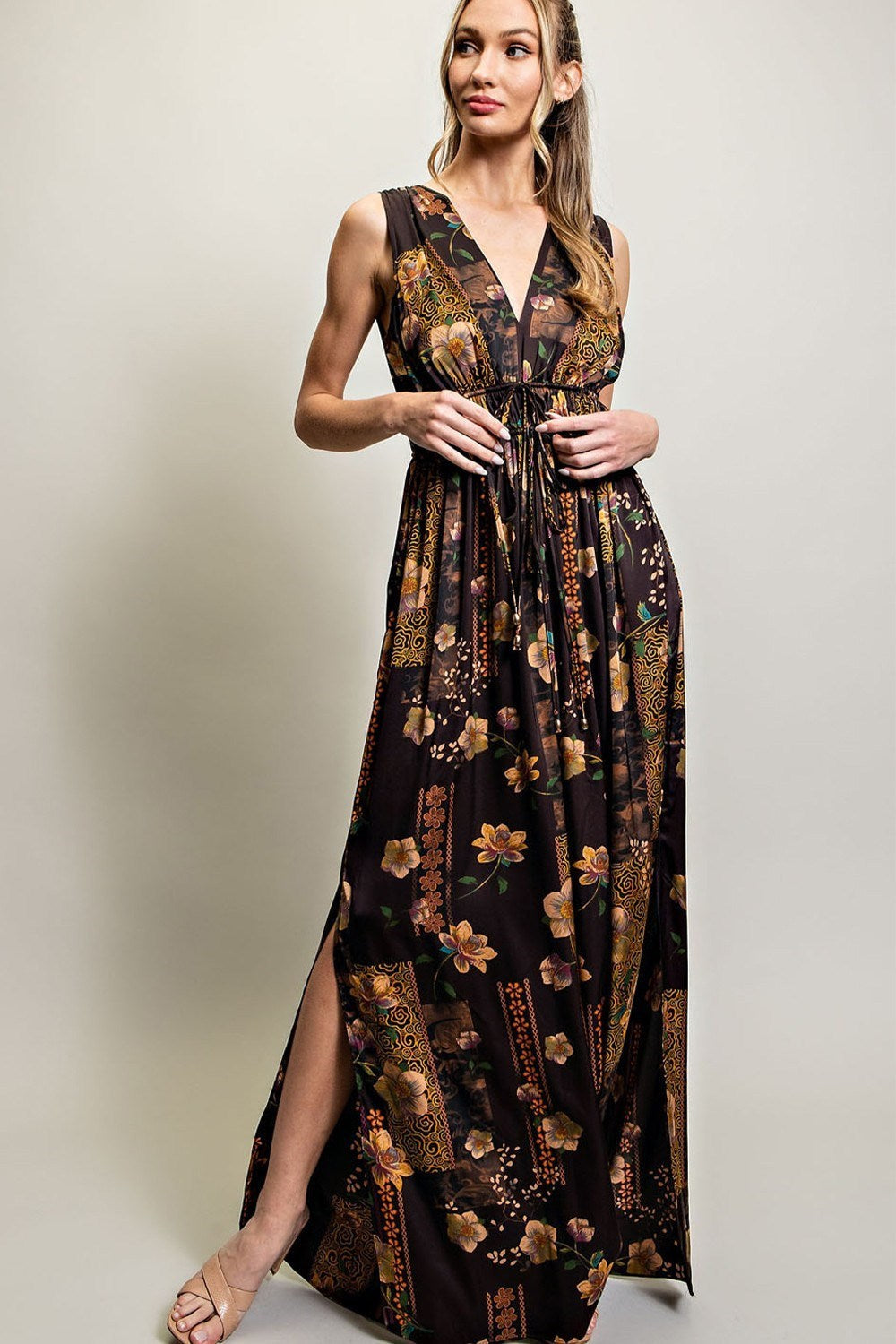 V NECK DRAWSTRING JUMPSUIT