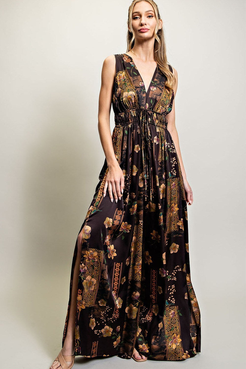 V NECK DRAWSTRING JUMPSUIT