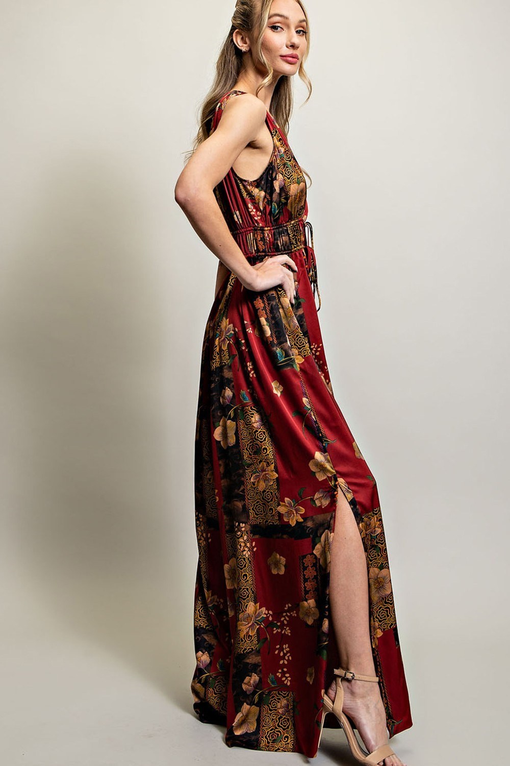 V NECK DRAWSTRING JUMPSUIT