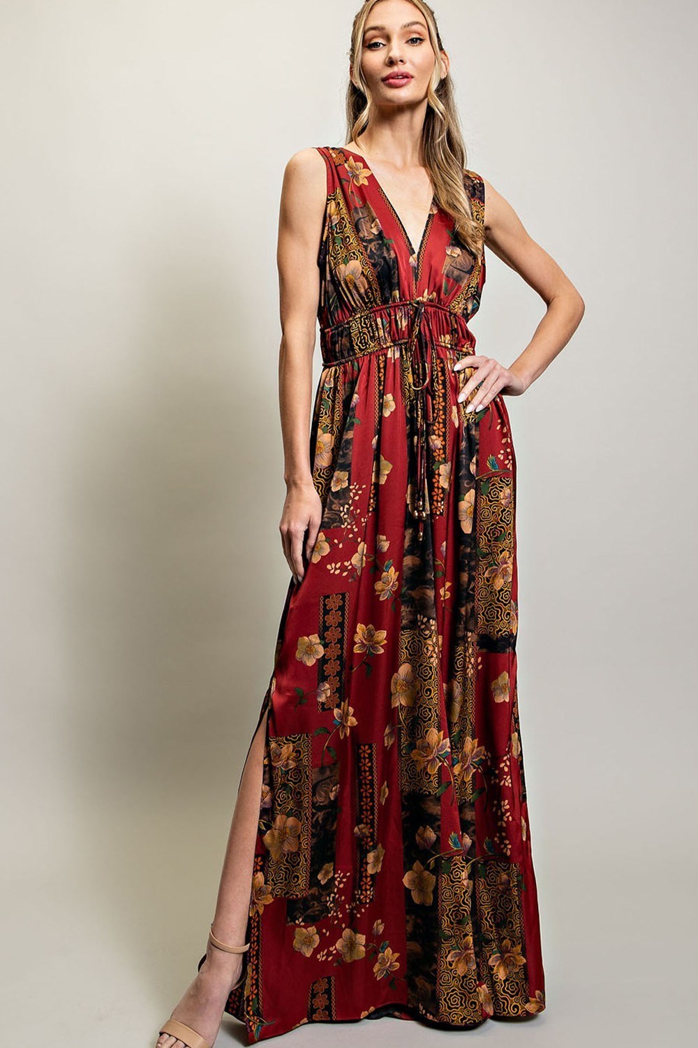 V NECK DRAWSTRING JUMPSUIT