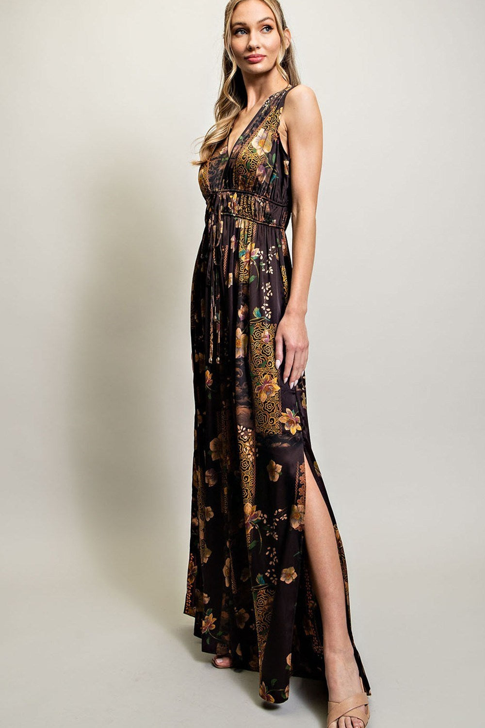 V NECK DRAWSTRING JUMPSUIT