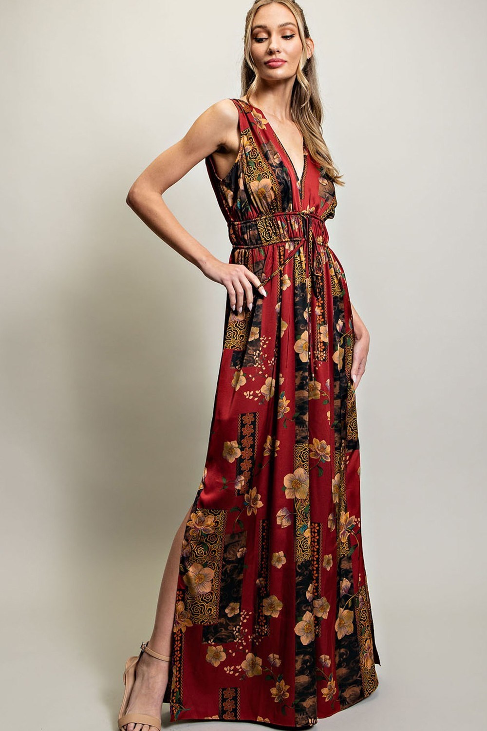V NECK DRAWSTRING JUMPSUIT