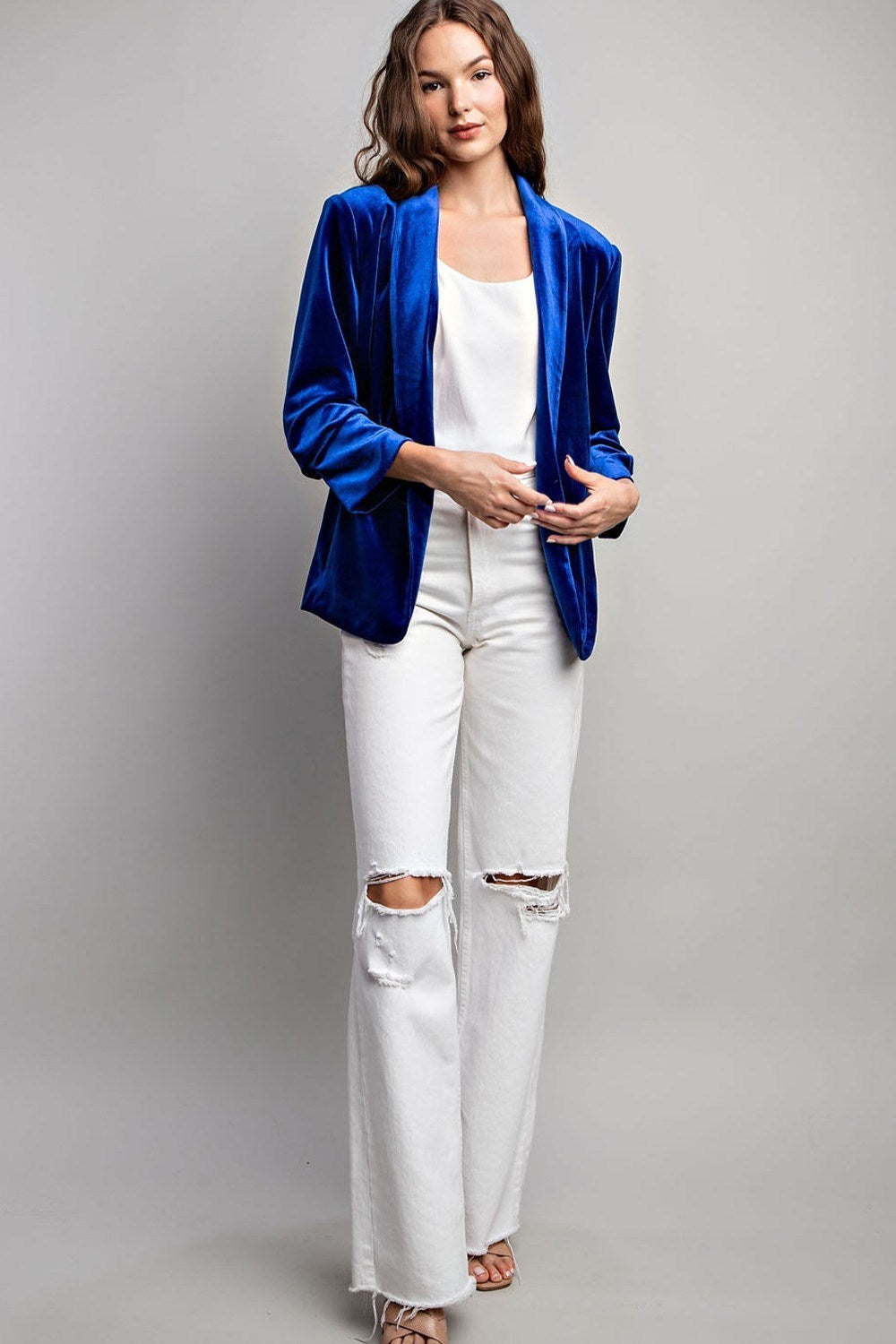 VELVET RUCHED SLEEVE JACKET