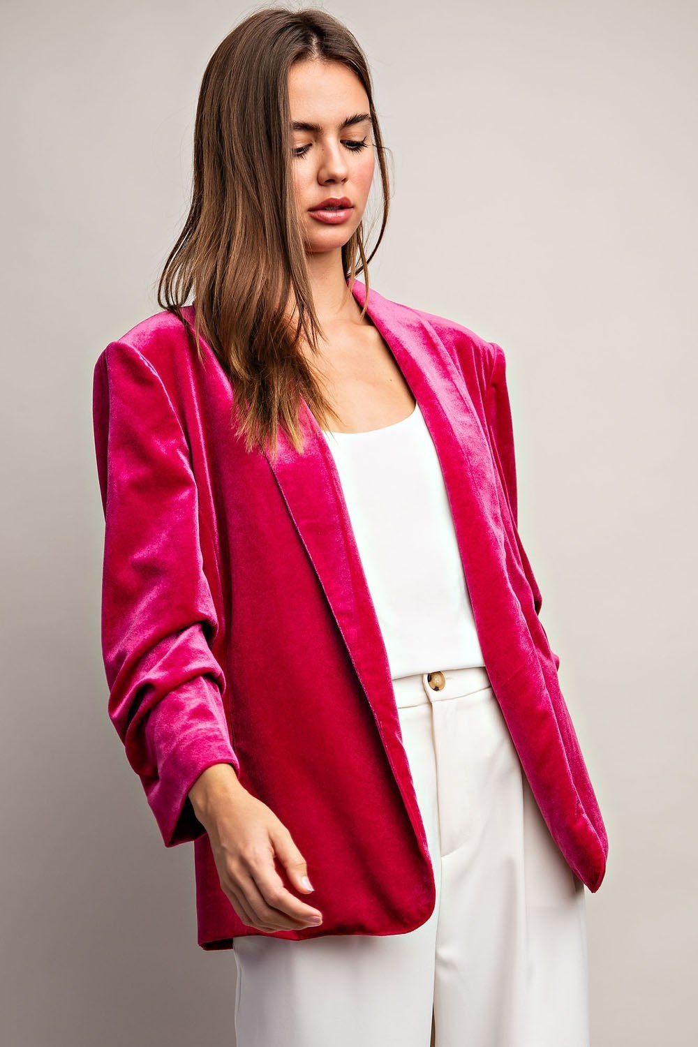 VELVET RUCHED SLEEVE JACKET