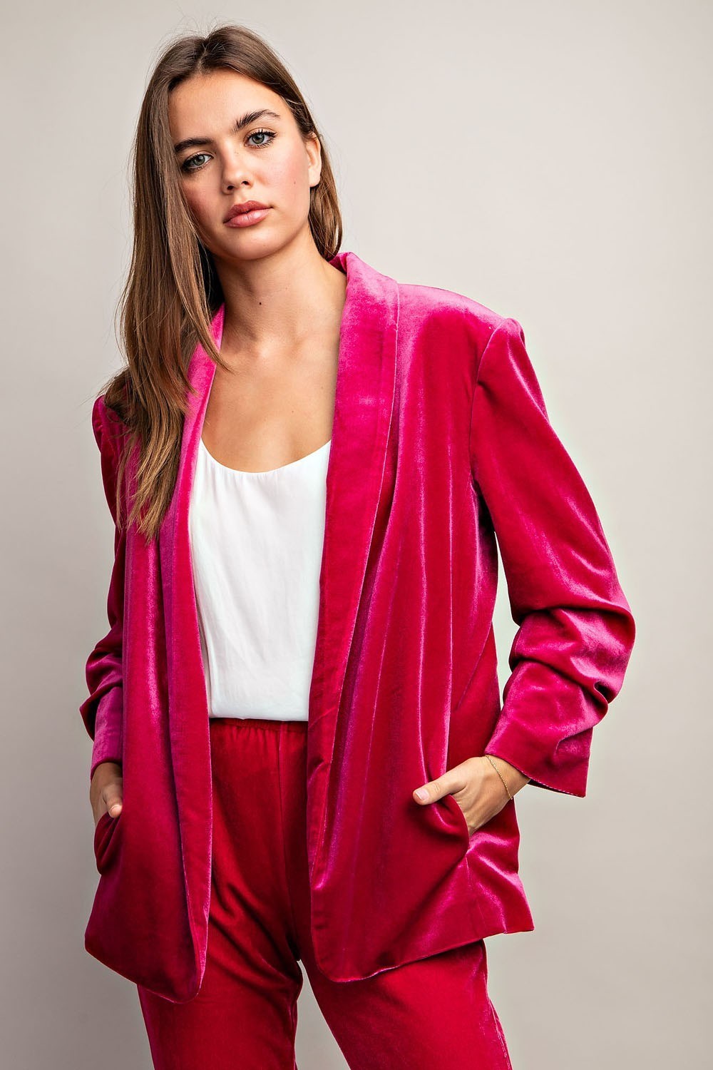 VELVET RUCHED SLEEVE JACKET