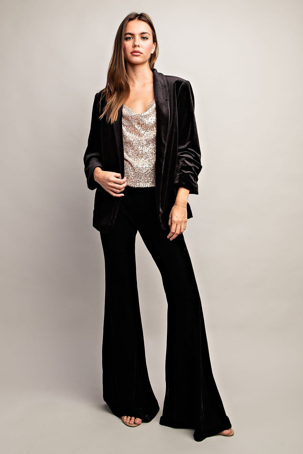 VELVET RUCHED SLEEVE JACKET