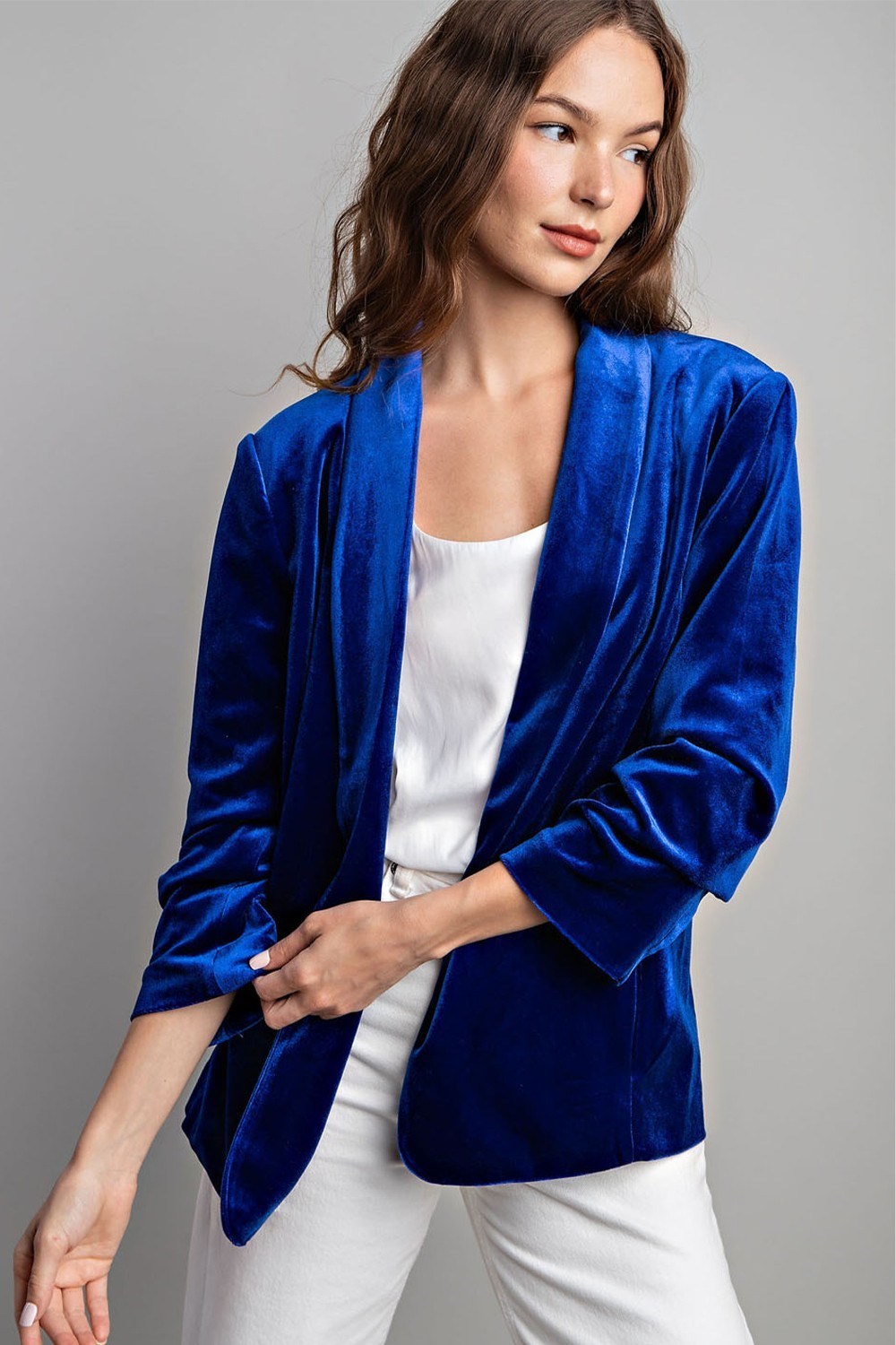 VELVET RUCHED SLEEVE JACKET