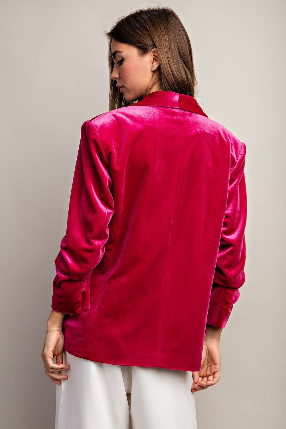 VELVET RUCHED SLEEVE JACKET