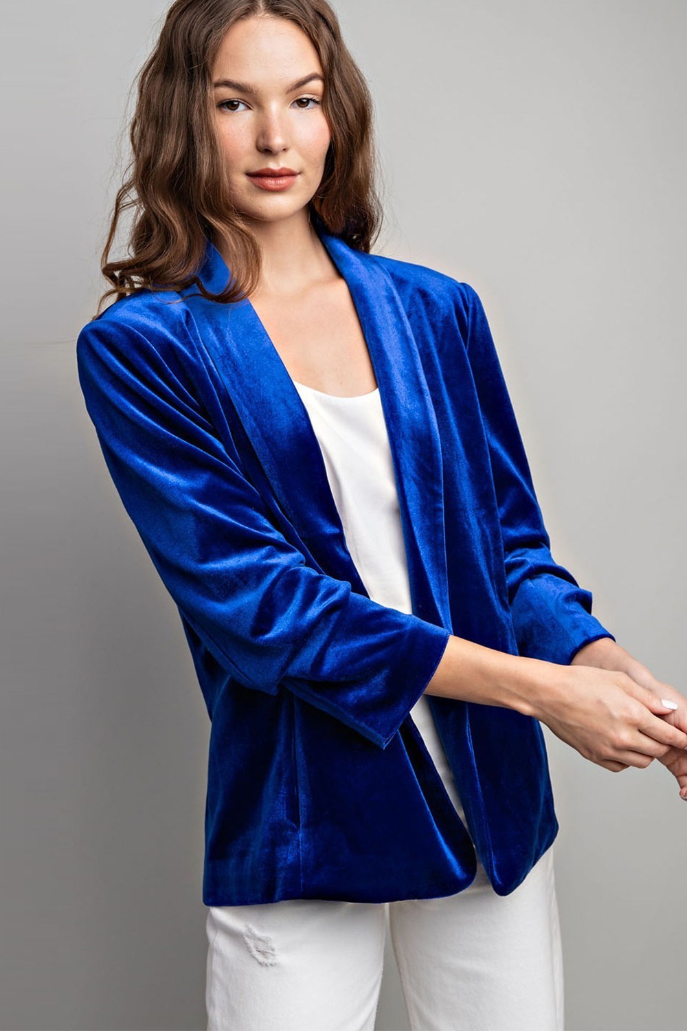 VELVET RUCHED SLEEVE JACKET
