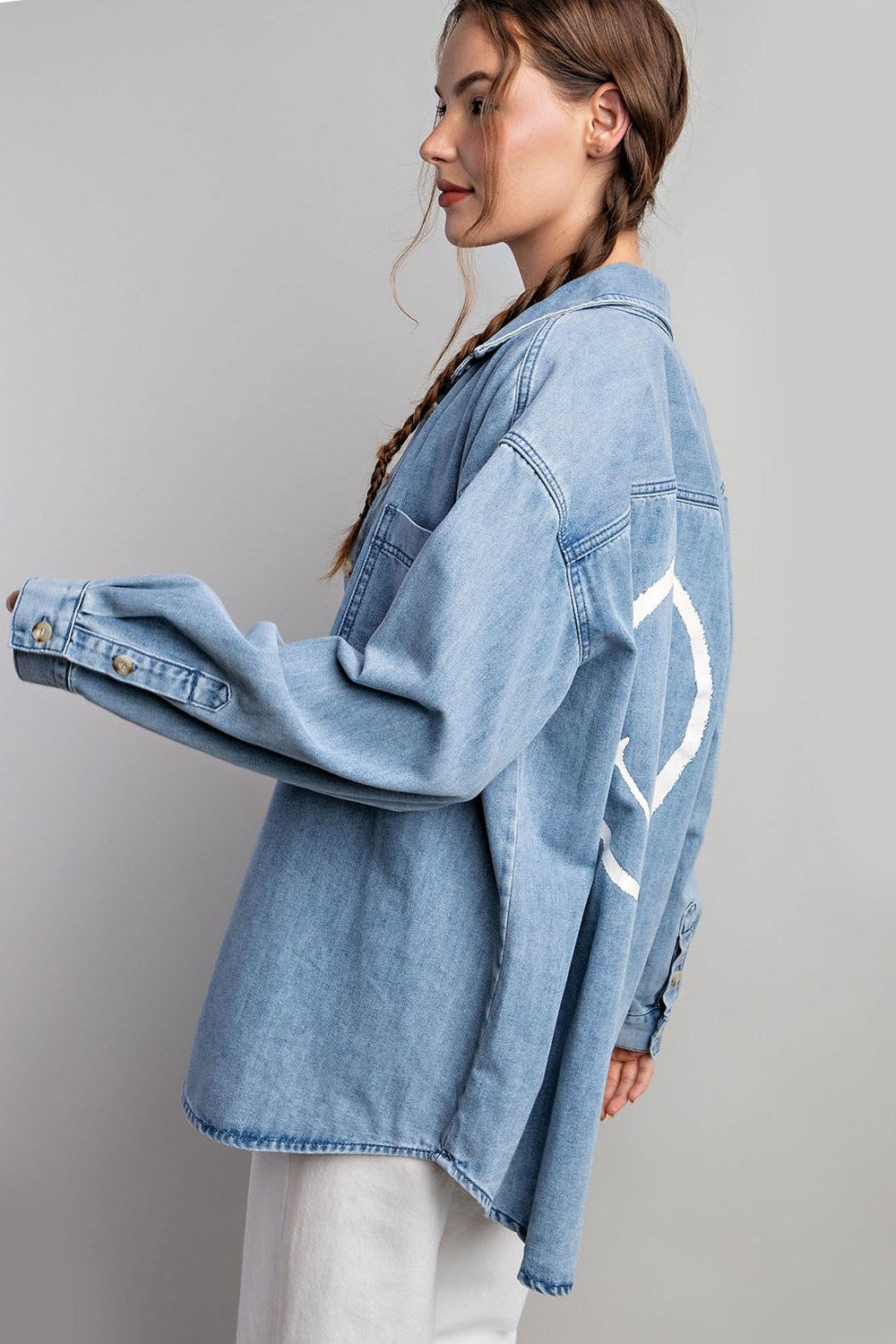 SMILE DENIM BUTTON DOWN SHIRT