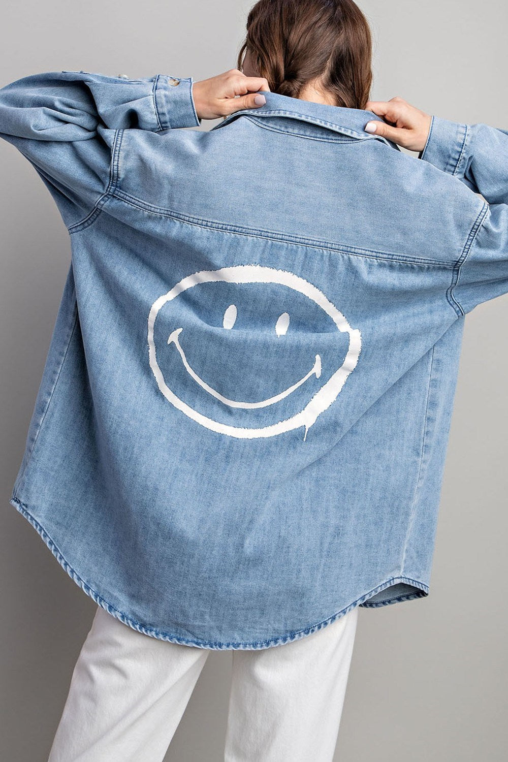 SMILE DENIM BUTTON DOWN SHIRT