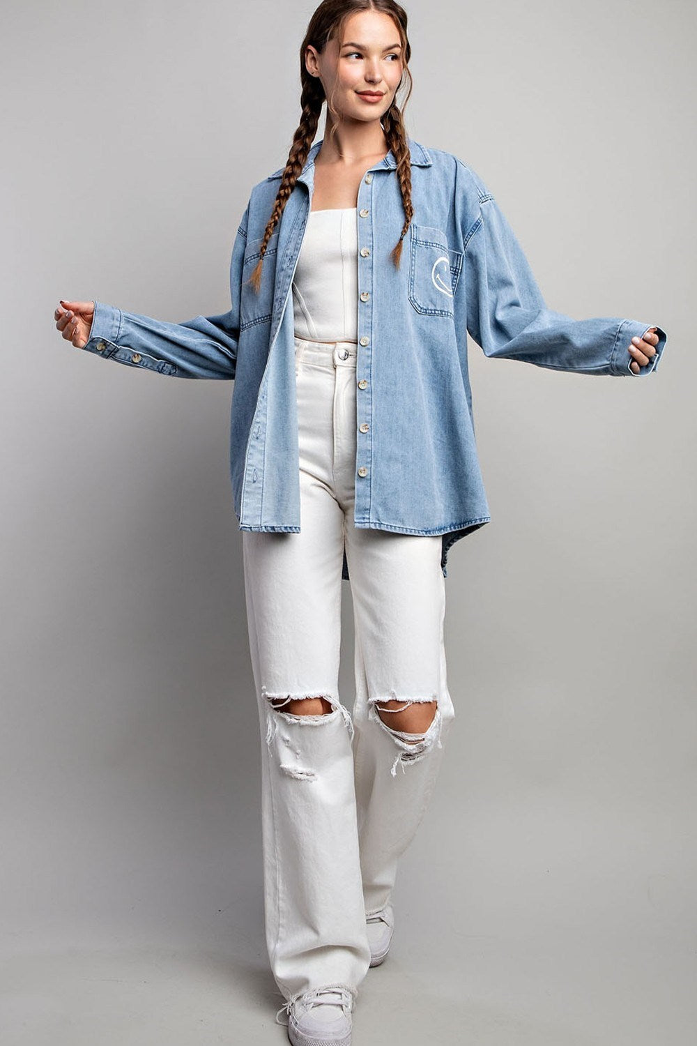 SMILE DENIM BUTTON DOWN SHIRT