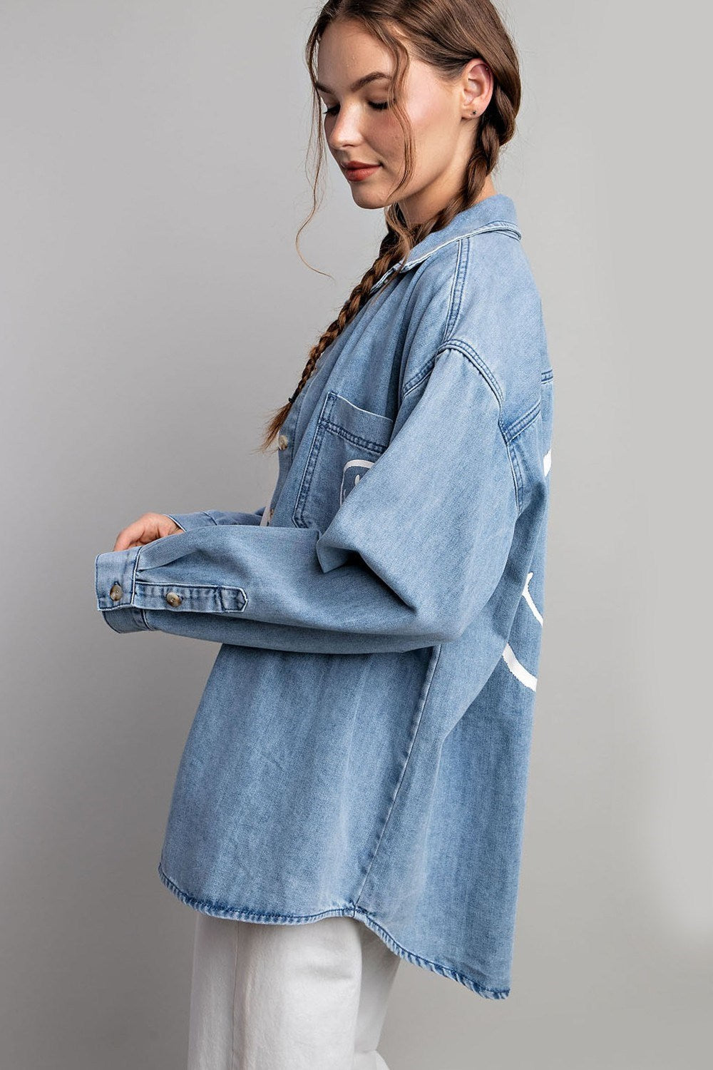 SMILE DENIM BUTTON DOWN SHIRT