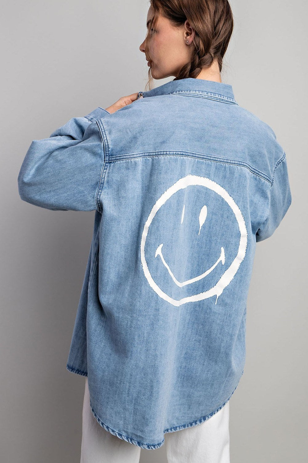 SMILE DENIM BUTTON DOWN SHIRT