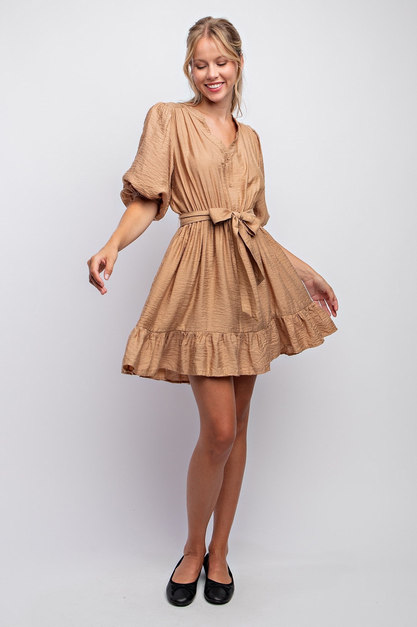 SPLIT NECK PEASANT DRESS