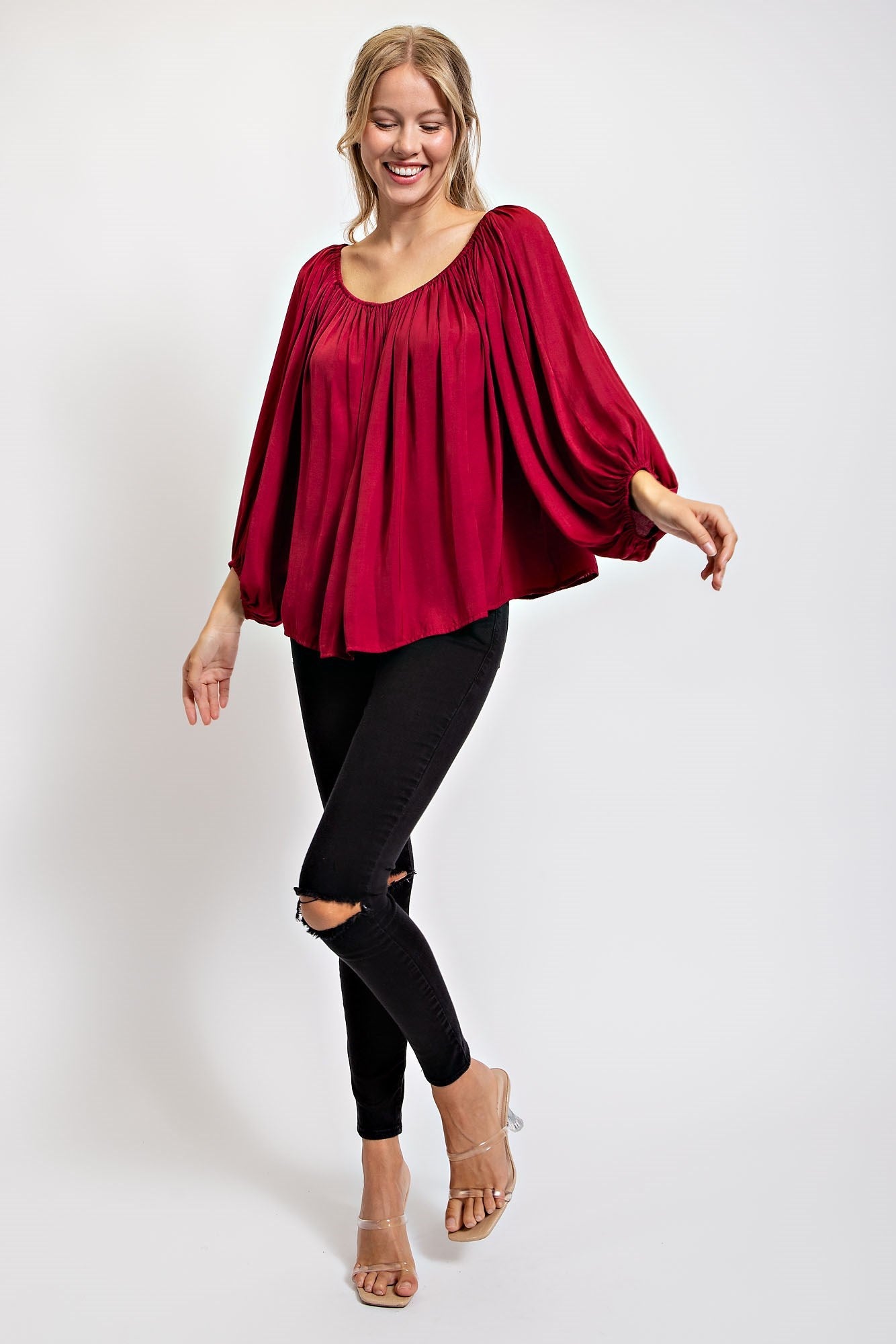 OFF THE SHOULDER PEASANT SOLID TOP