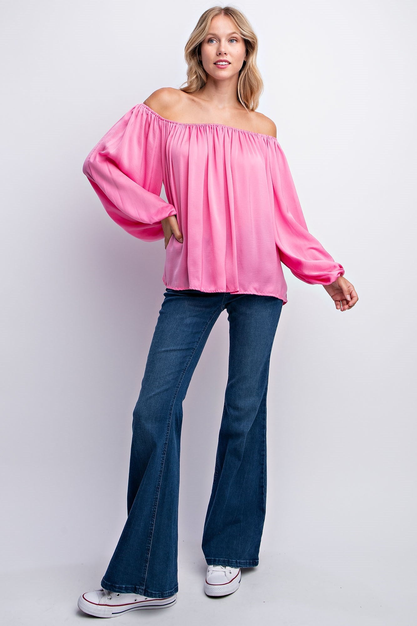 OFF THE SHOULDER PEASANT SOLID TOP