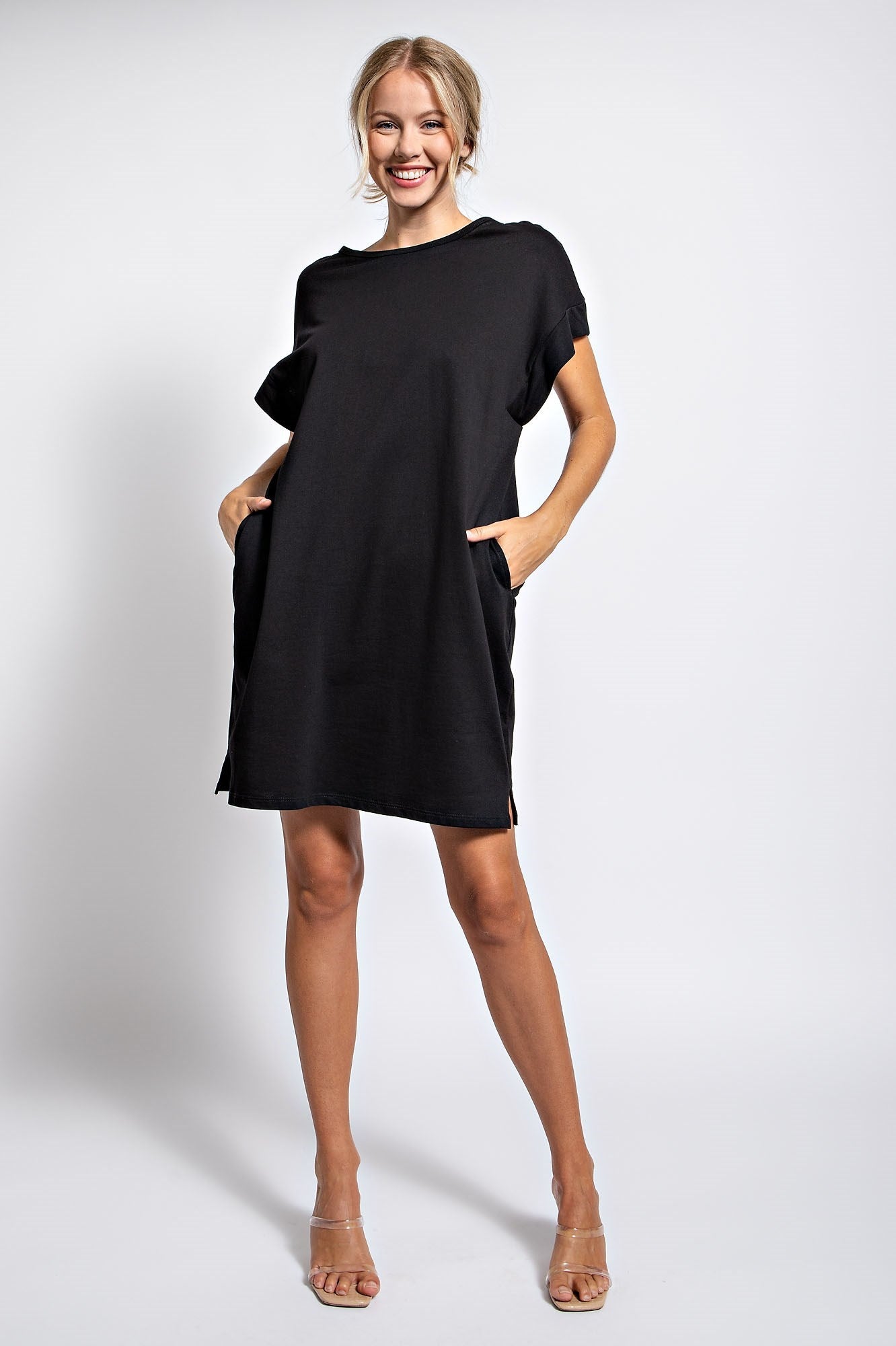 SOLID COTTON T-SHIRT MINI SHIFT DRESS
