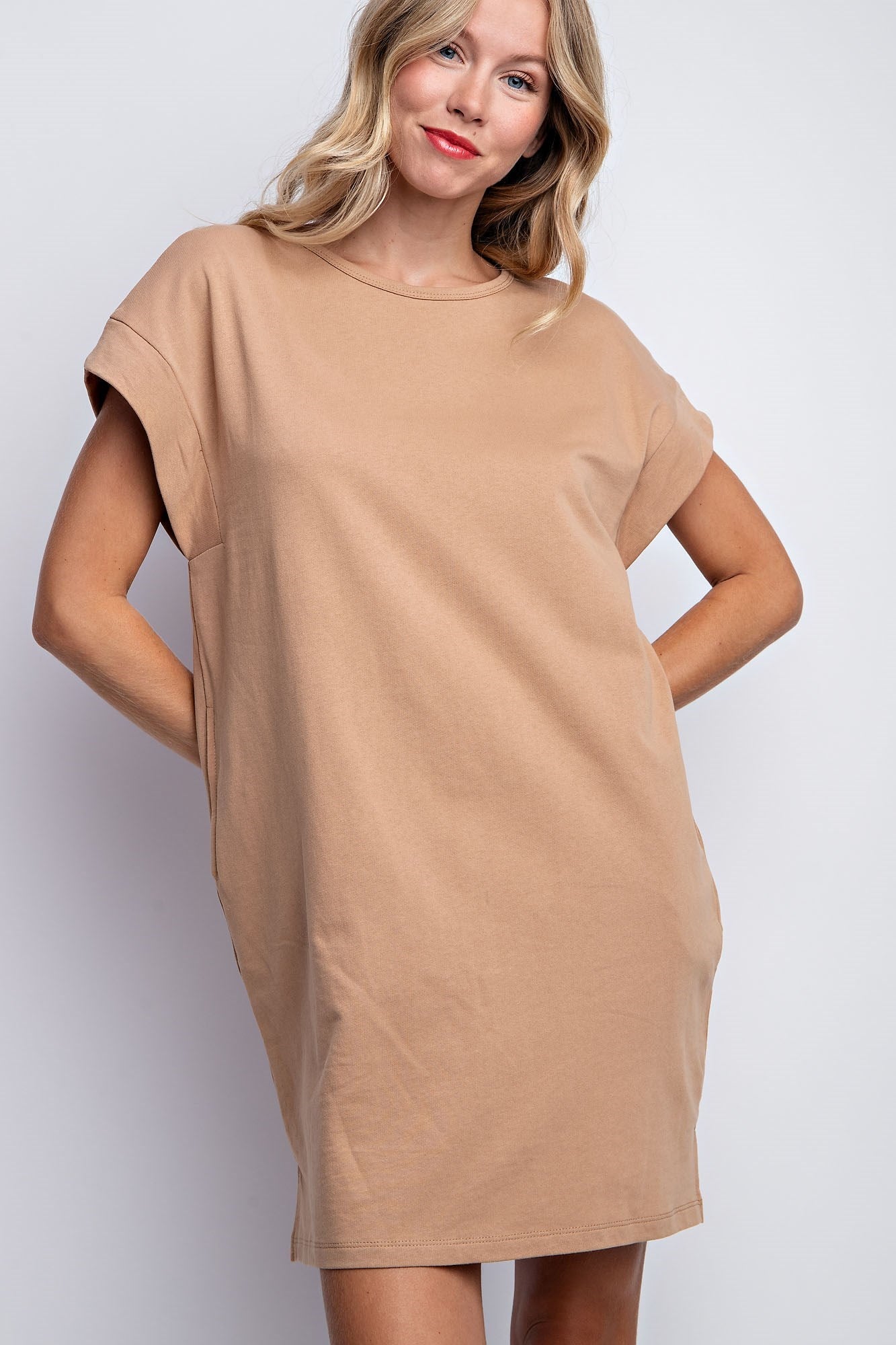 SOLID COTTON T-SHIRT MINI SHIFT DRESS