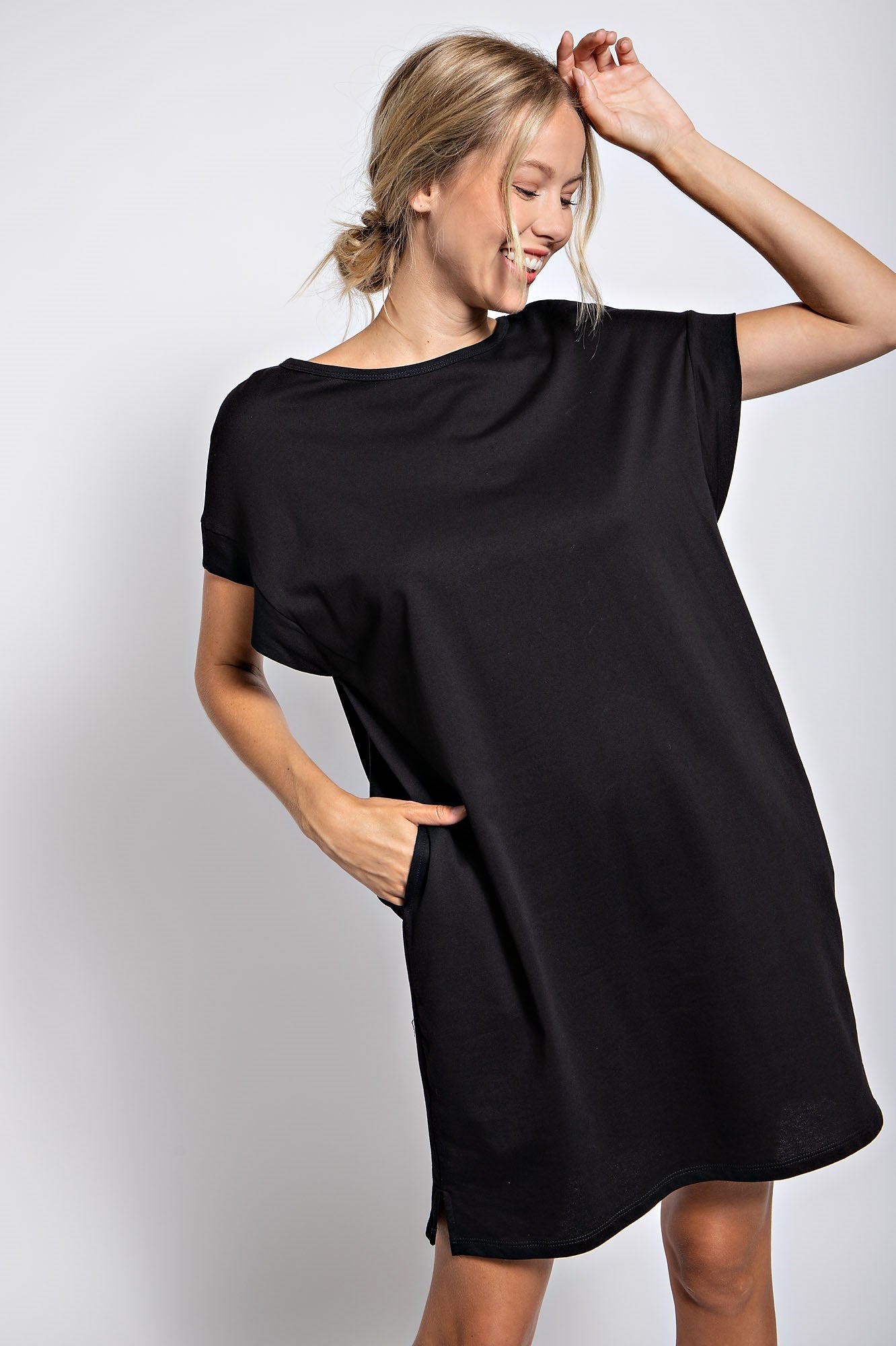 SOLID COTTON T-SHIRT MINI SHIFT DRESS