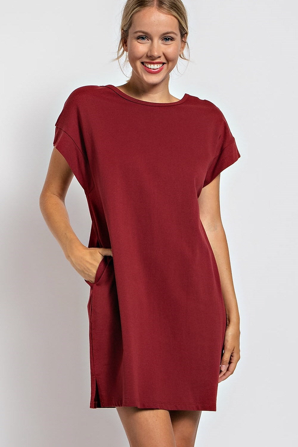 SOLID COTTON T-SHIRT MINI SHIFT DRESS