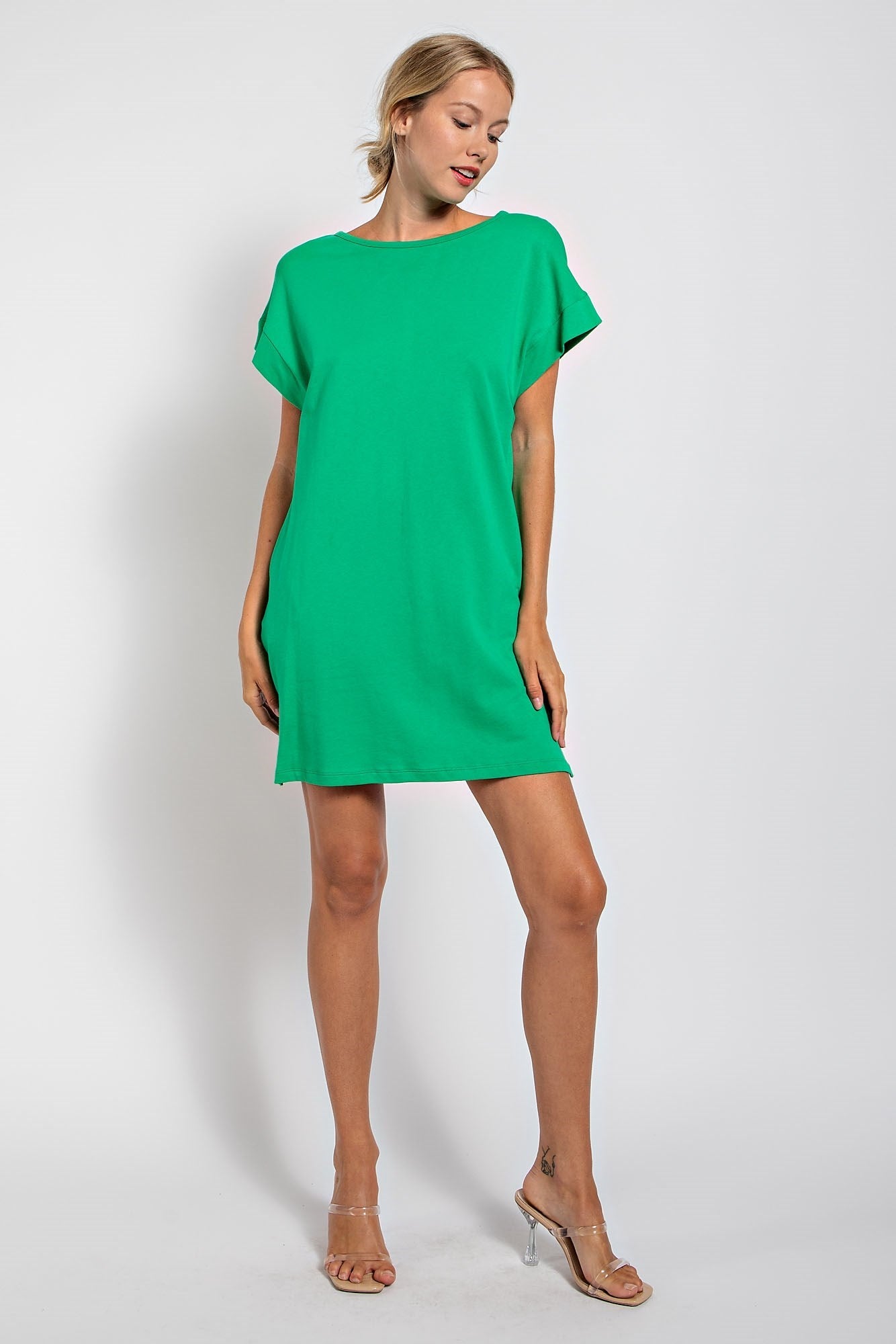 SOLID COTTON T-SHIRT MINI SHIFT DRESS