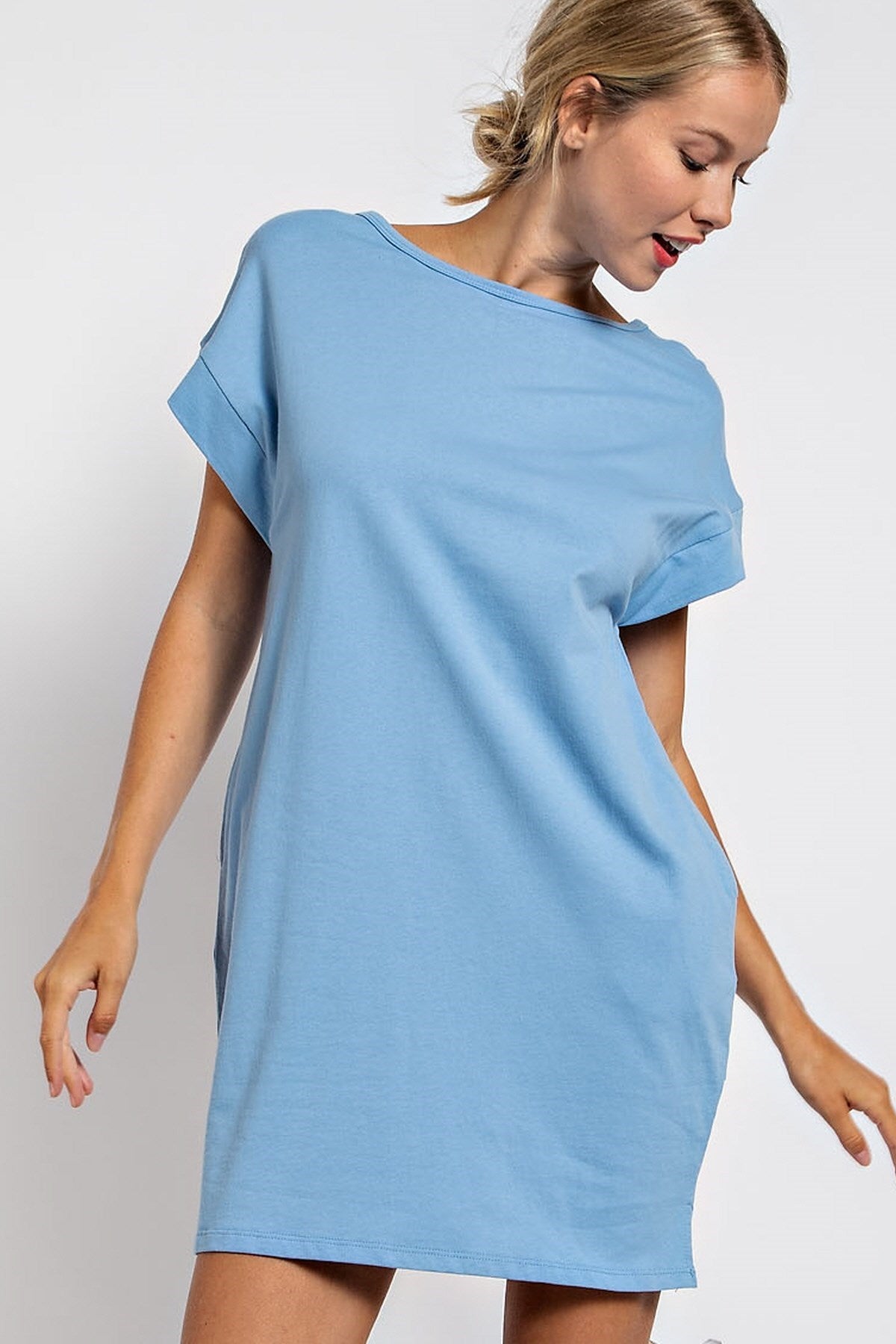 SOLID COTTON T-SHIRT MINI SHIFT DRESS