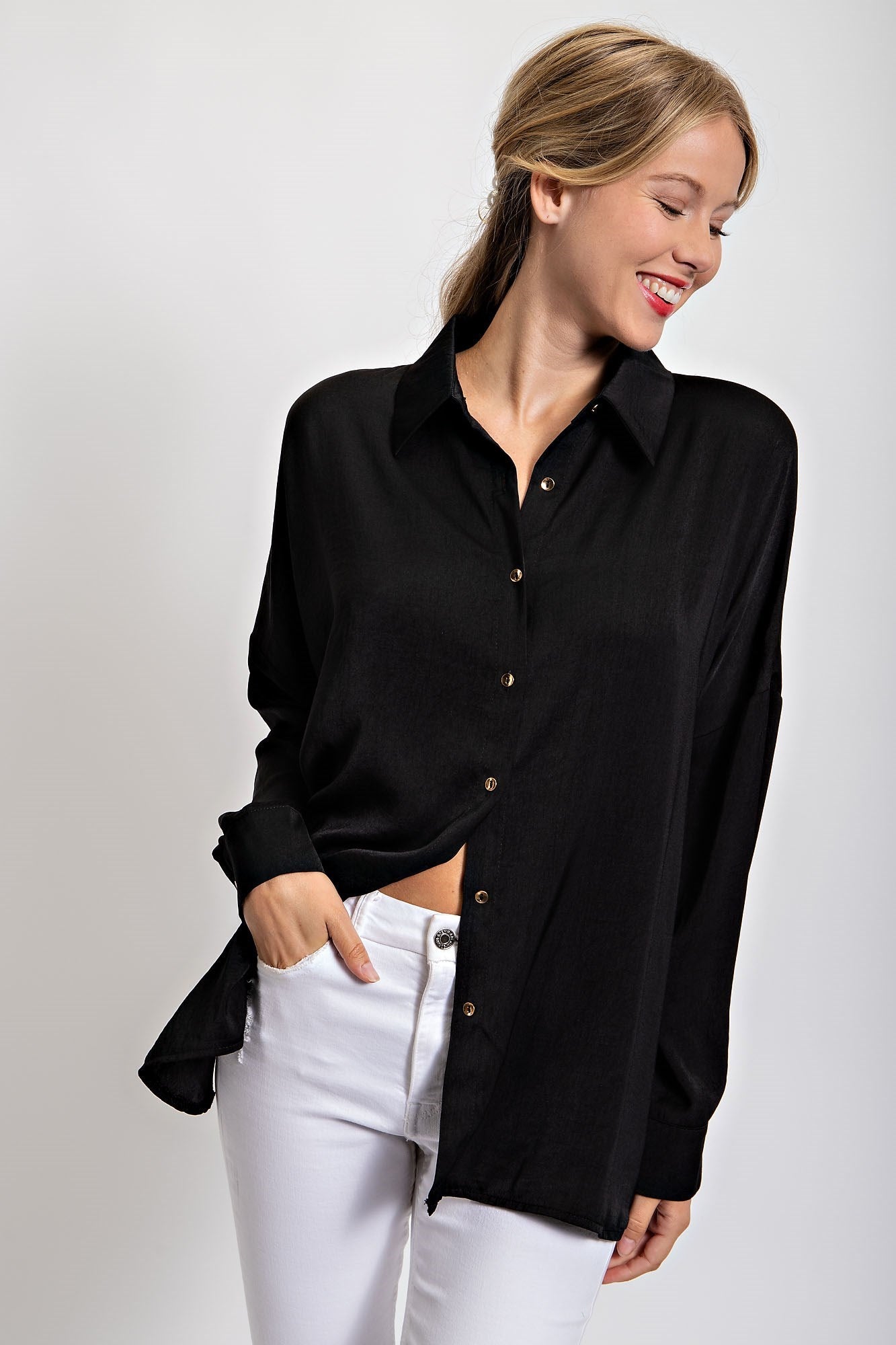 DROP SHOULDER SATIN RELEX TOP