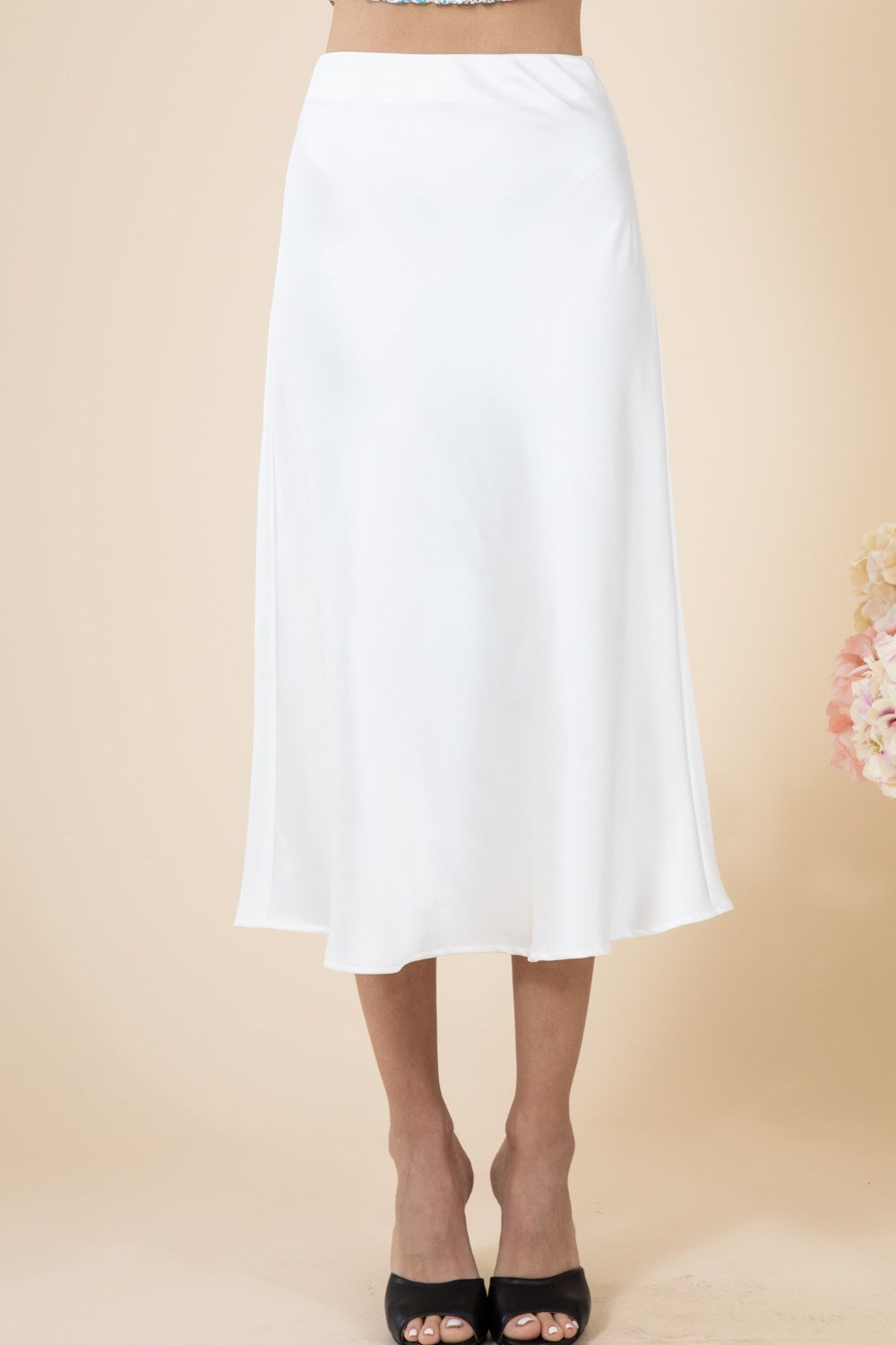 Solid Satin Midi Slip Skirt