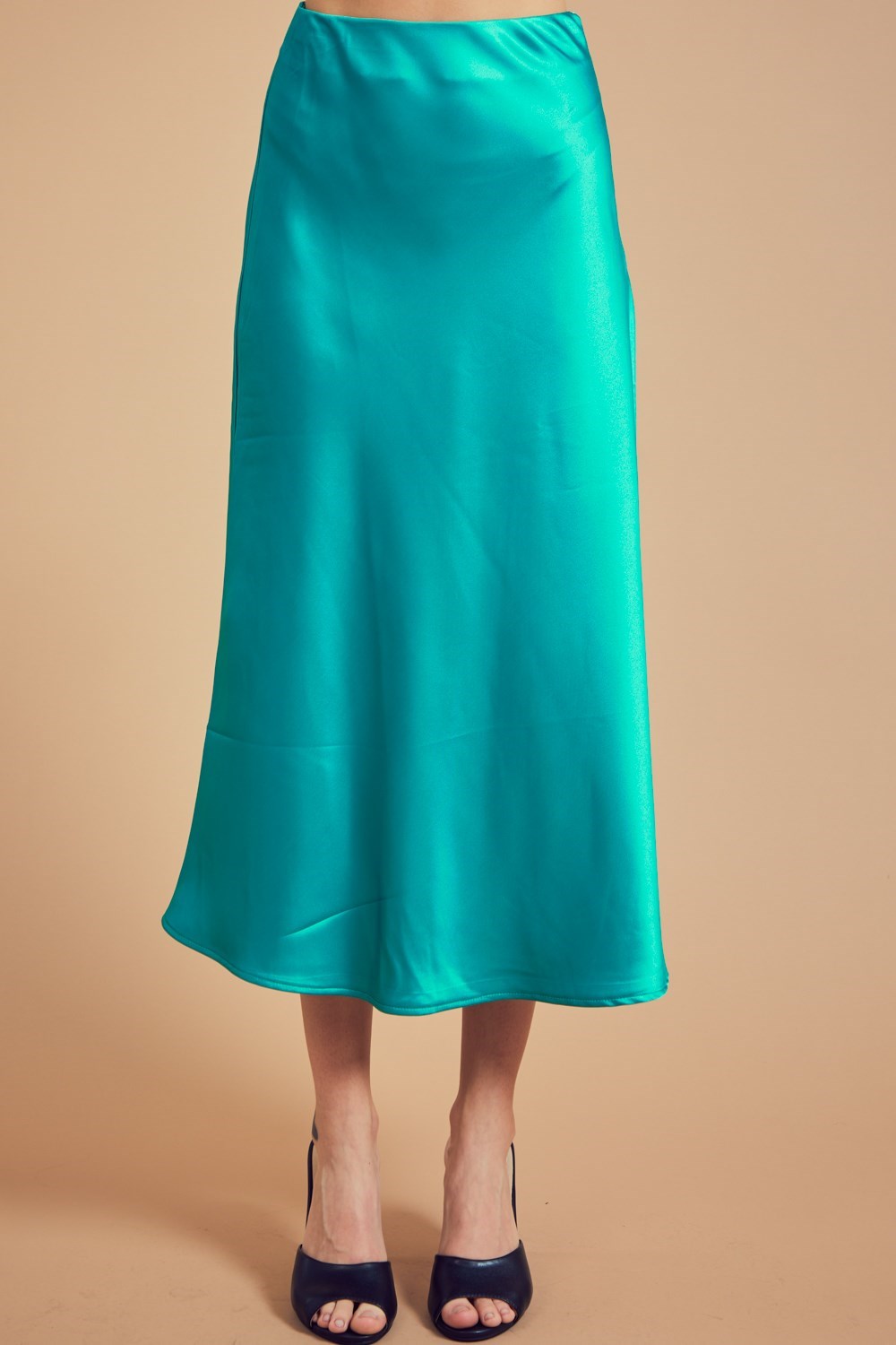 Solid Satin Midi Slip Skirt
