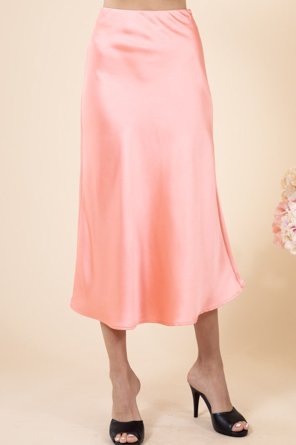 Solid Satin Midi Slip Skirt