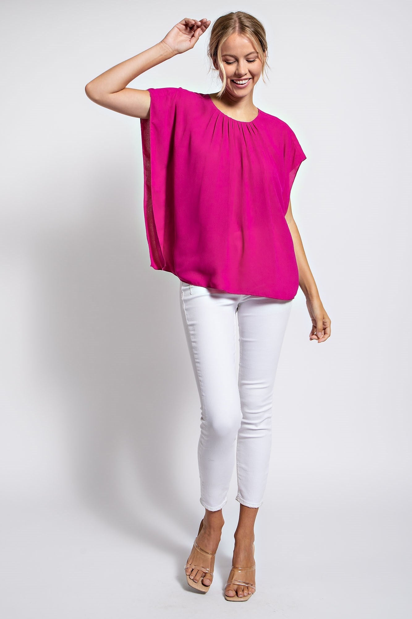 SHIRRED SOLID BLOUSE