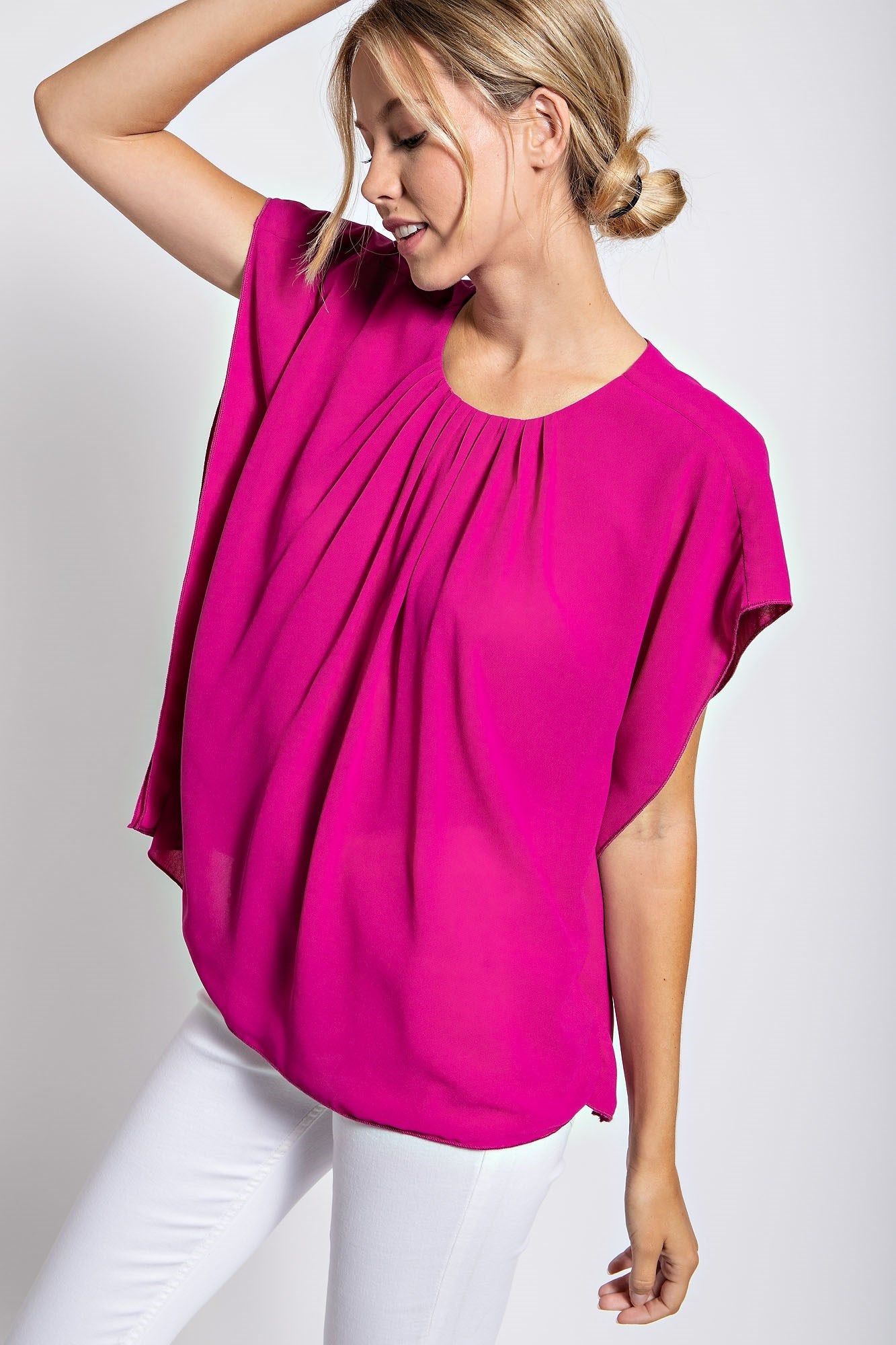SHIRRED SOLID BLOUSE