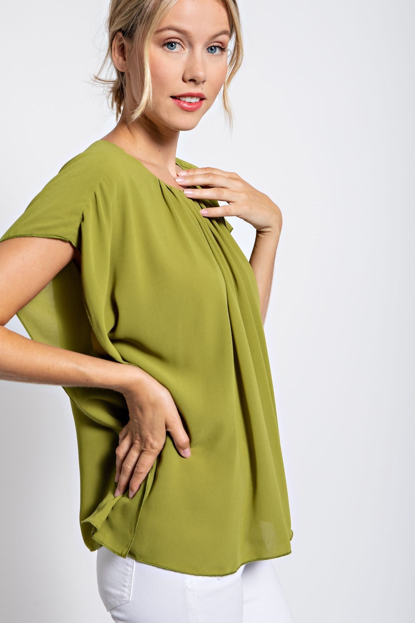 SHIRRED SOLID BLOUSE