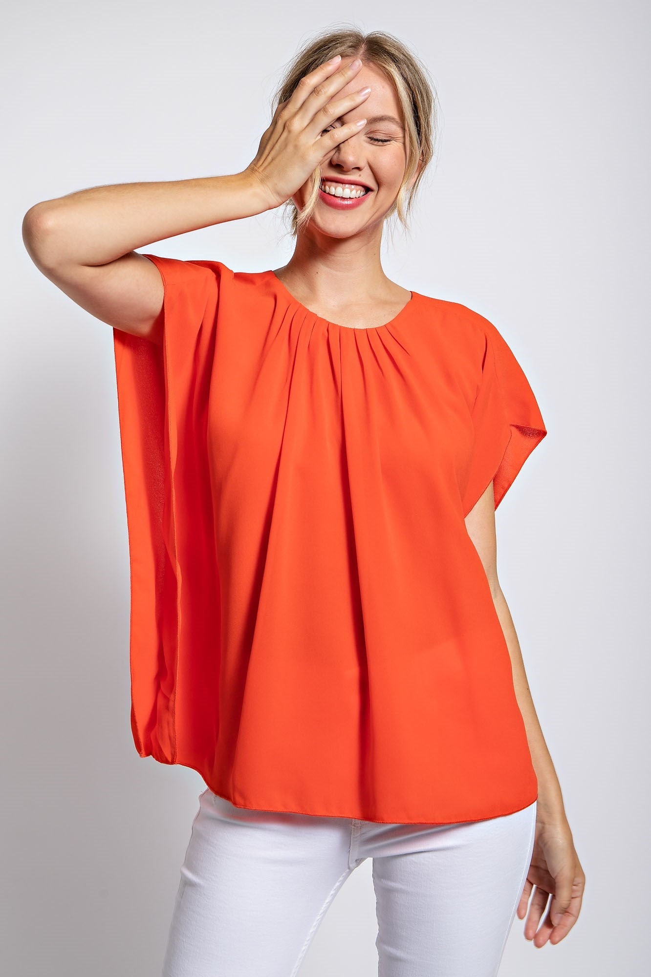 SHIRRED SOLID BLOUSE