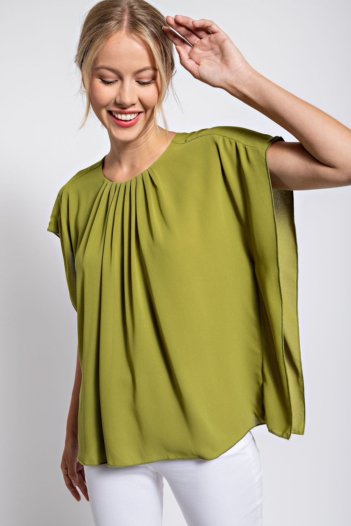 SHIRRED SOLID BLOUSE