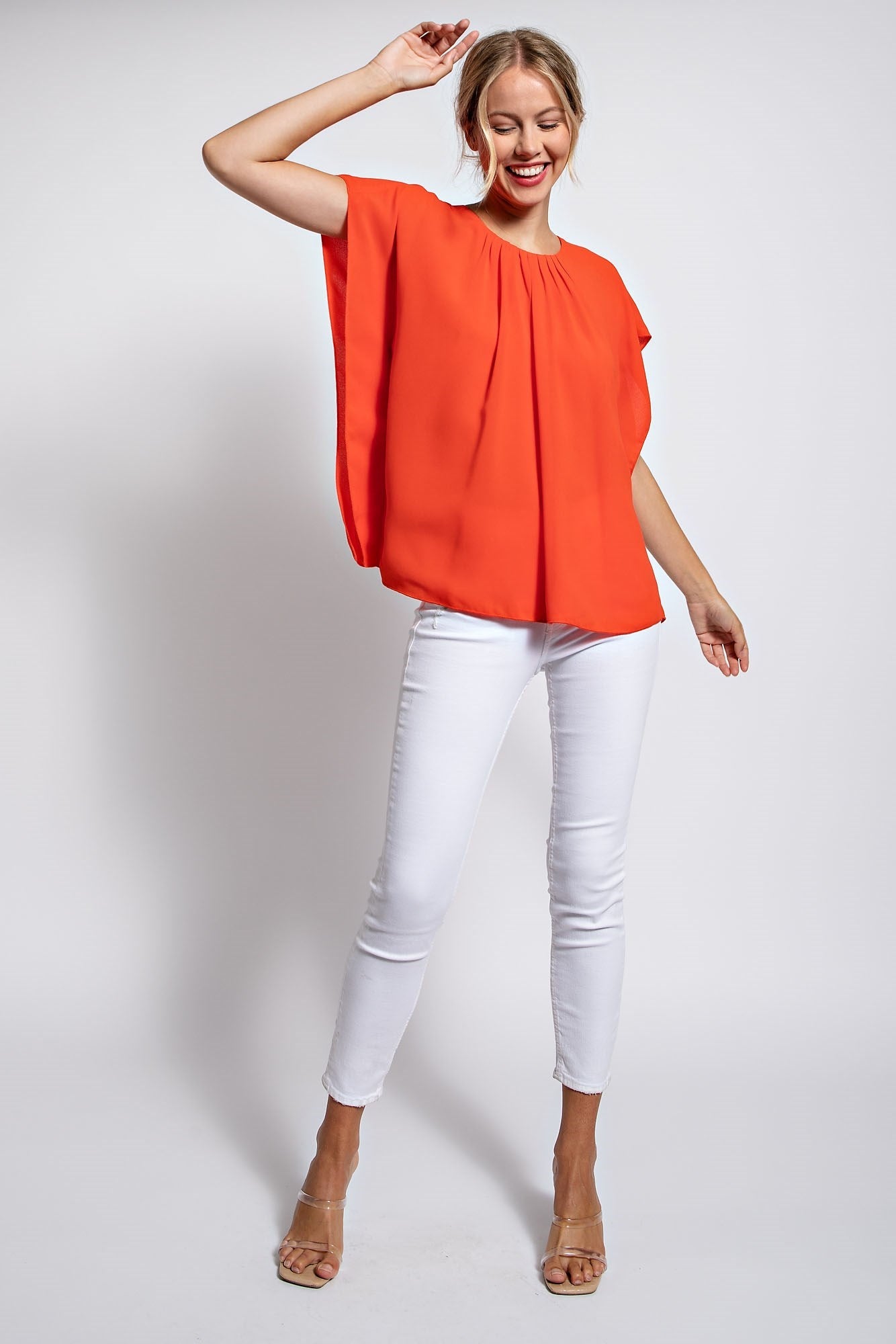 SHIRRED SOLID BLOUSE