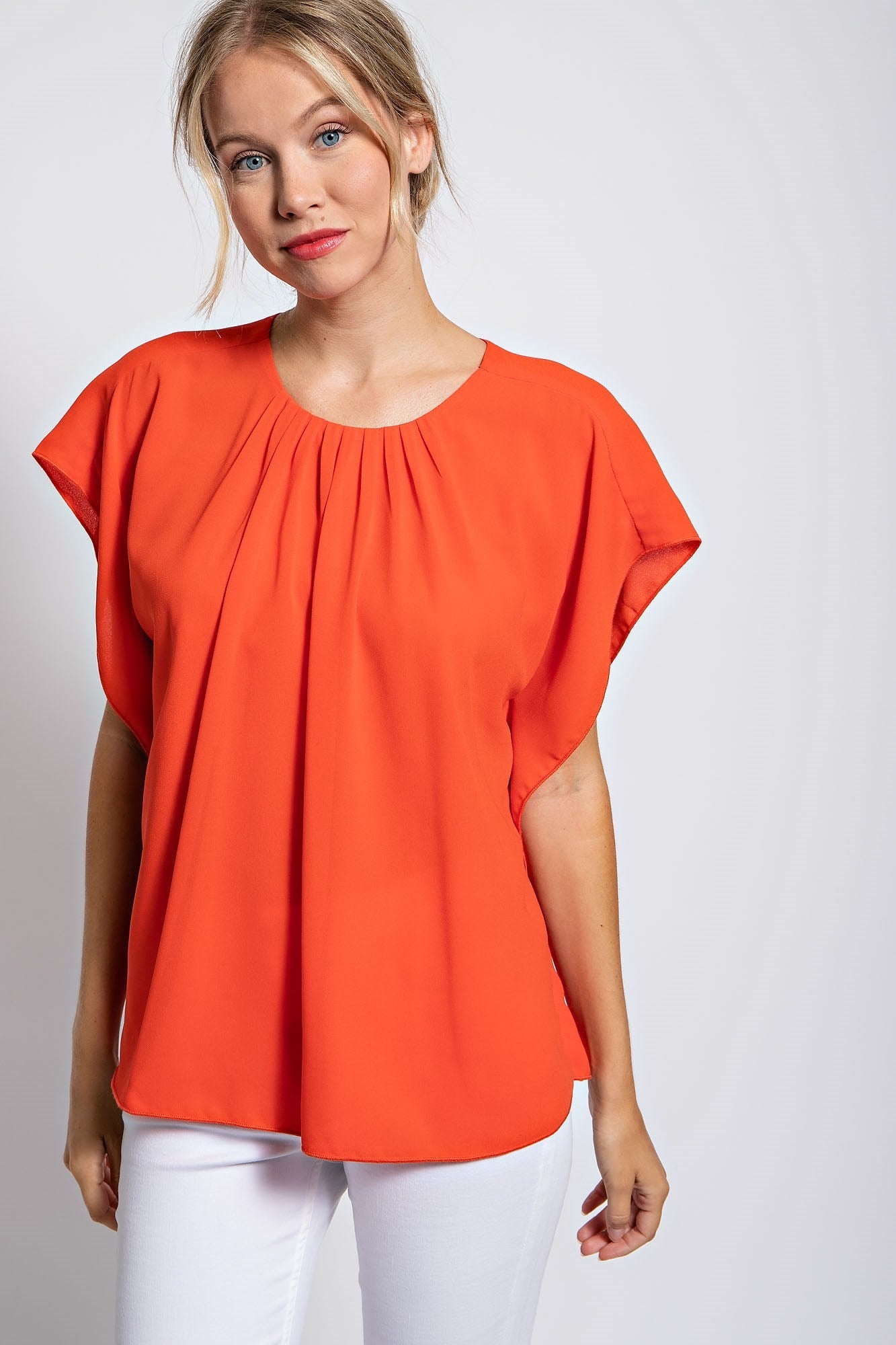 SHIRRED SOLID BLOUSE