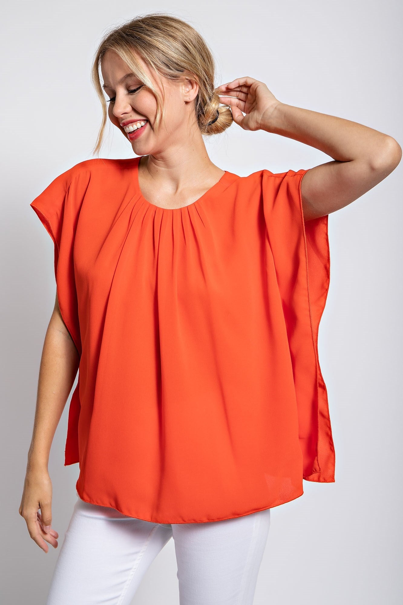 SHIRRED SOLID BLOUSE