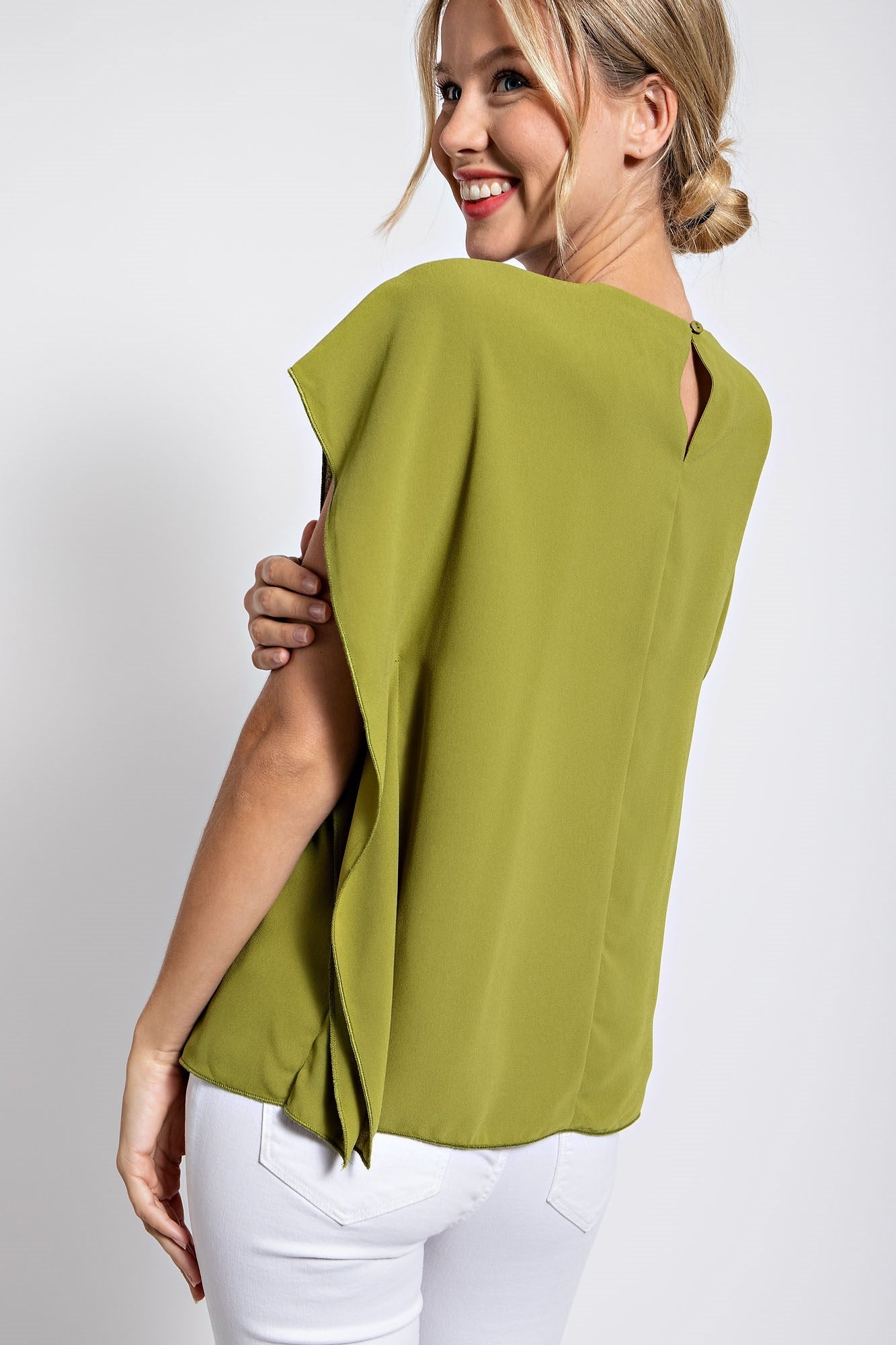 SHIRRED SOLID BLOUSE
